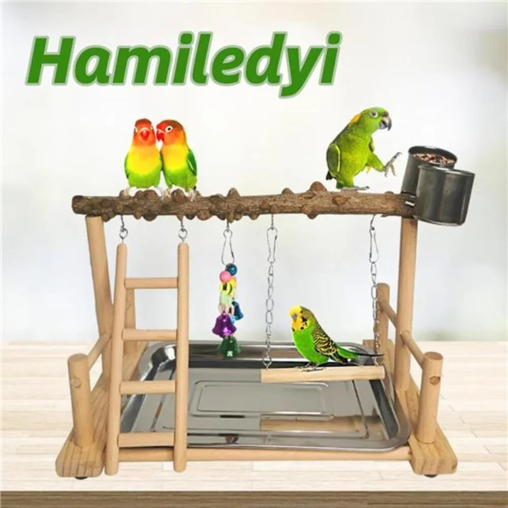 Parrot Playground Bird Playstand Wood Exercise Play Perch Exercise Gym Ladder